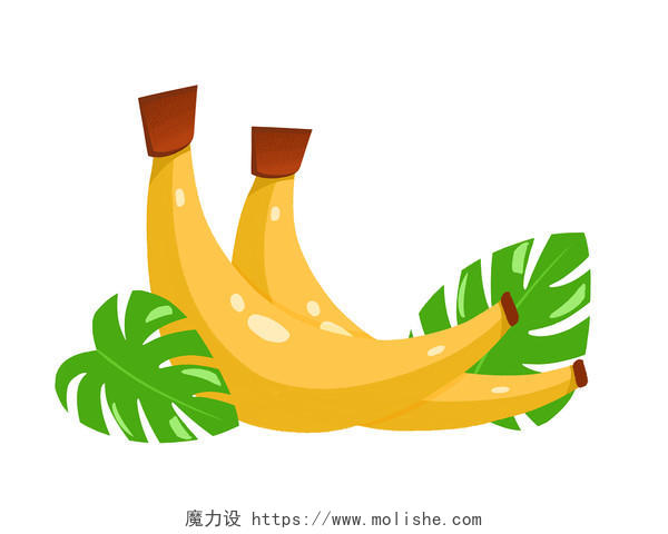 夏日香蕉海边芭蕉叶清凉感水果元素果茶素材手绘扁平